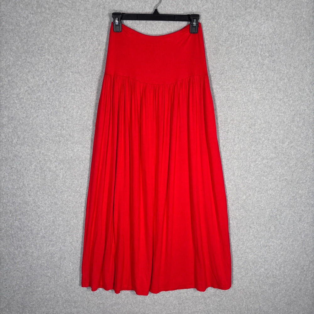Simlu Pleated Maxi Skirt Medium Red Rayon Modal Pockets Jersey Stretch Comfort